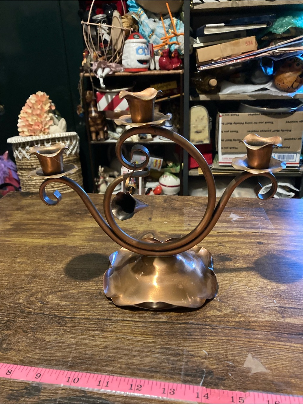 Vintage Gregorian copper 3 light candelabra